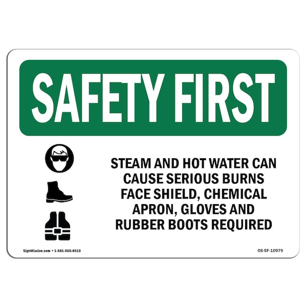 OSHA, Steam And Hot Water Can Cause W/ Symbol, 18in X 12in Rigid Plastic, OS-SF-P-1218-L-10979